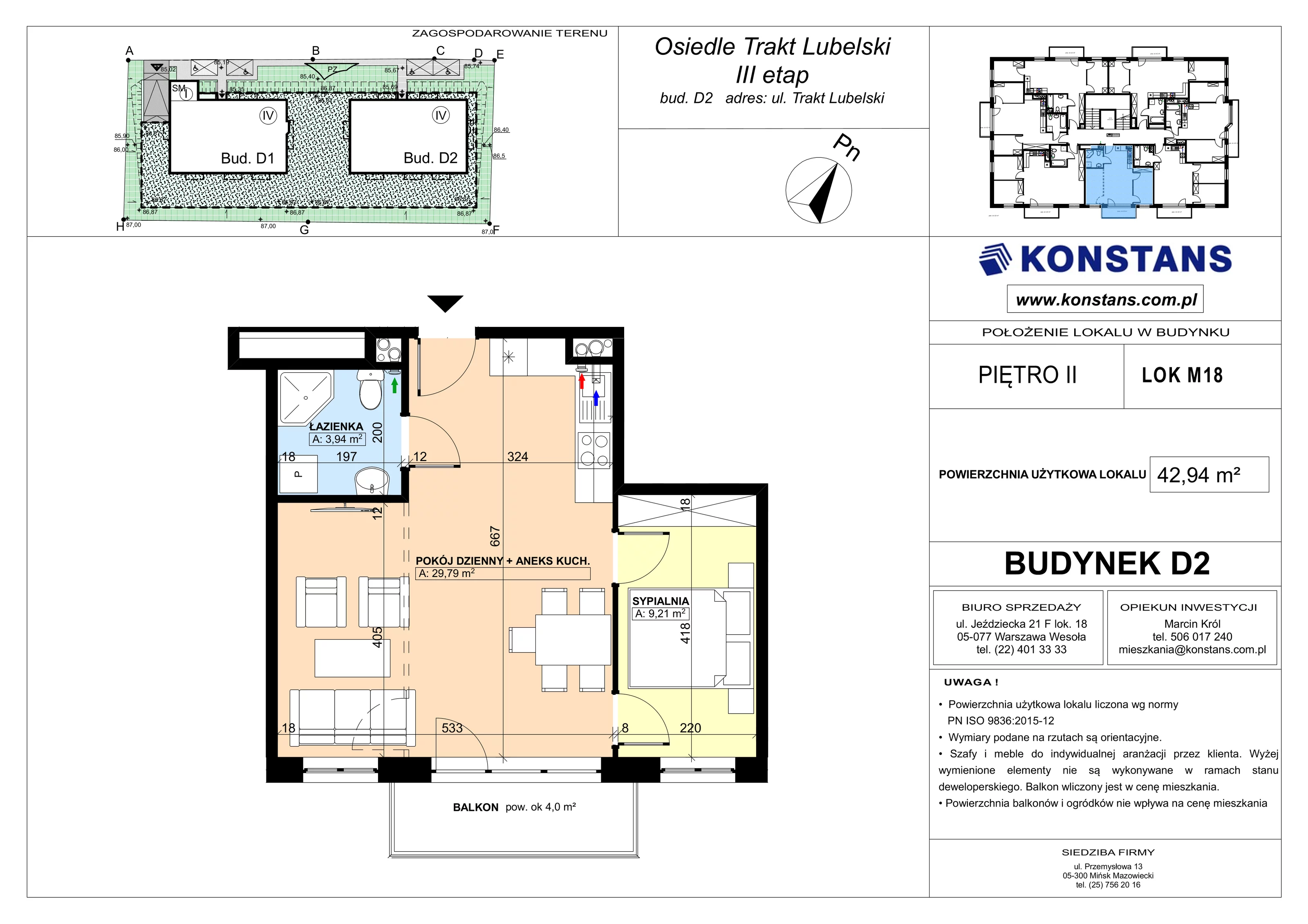 2 pokoje, mieszkanie 42,94 m², piętro 2, oferta nr D2.18, Trakt Lubelski Etap III, Warszawa, Wawer, Zbytki, ul. Trakt Lubelski 181C/181D